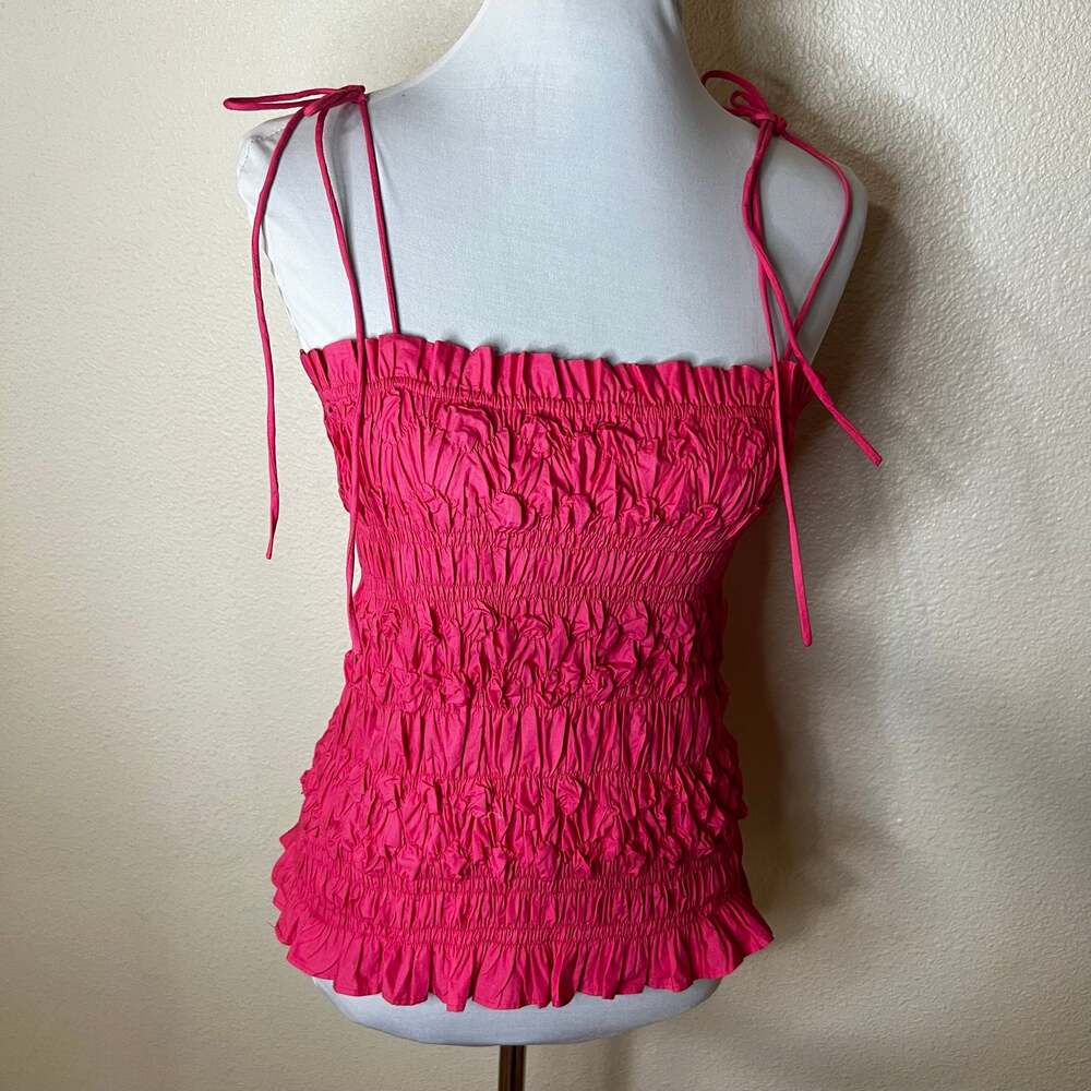Ulla Johnson Ayan Top 100% cotton smocked in honeysuckle pink NEW 4